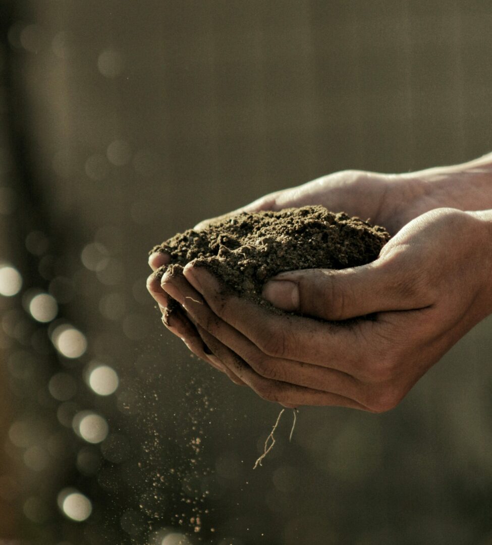 Mains préparant la terre agricole